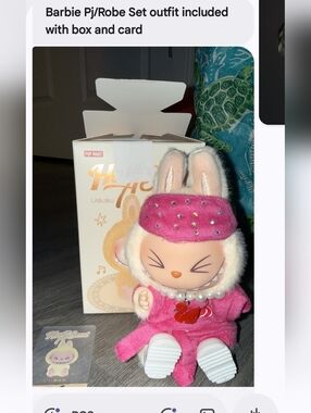 Pop Mart Labubu Bunny Plush Doll in Pink Outfit